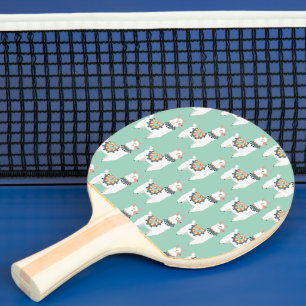 Süße weiße Lamas Mintgrünes Monogramm Name Anfangs Tischtennis Schläger
