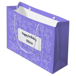 Süße weiße lila Wildblumen mit Monogramm Große Geschenktüte