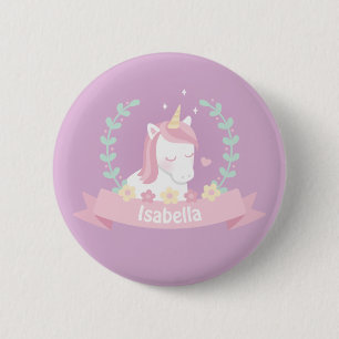 Süße Weiße Magische Einhorn Blumen Mädchen Knopf Button