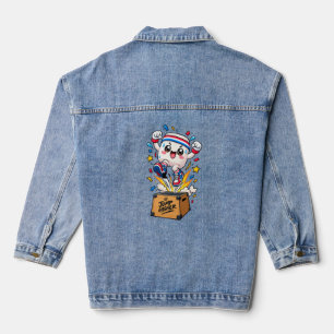 Süße weiße Maskottchen-Boxsprung-Fitness-Cartoon Jeansjacke