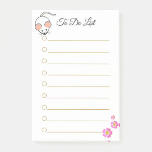 Süße weiße Maus & rosa Blumen auf weißem Linienpap Post-it Klebezettel