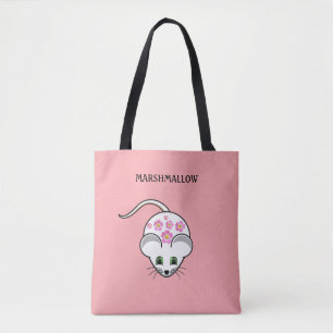 Süße weiße Maus und Blumen auf korallenrosa Tasche