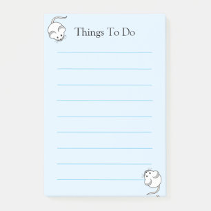 Süße weiße Mäuse auf hellblauem Linienpapier Post-it Klebezettel