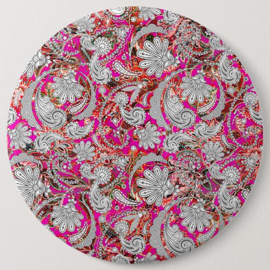Süße weiße rosa Paisleymuster Button (Vorderseite)