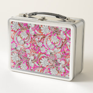 Süße weiße rosa Paisleymuster Metall Brotdose