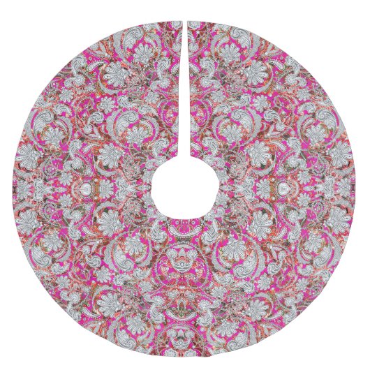 Süße weiße rosa Paisleymuster Polyester Weihnachtsbaumdecke (Vorderseite)