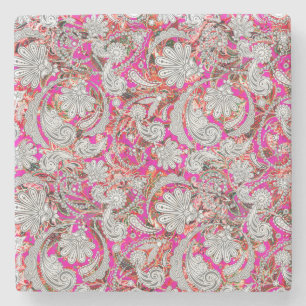 Süße weiße rosa Paisleymuster Steinuntersetzer