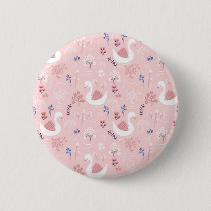 Süße weiße Schwäne auf pastellrosa floralem Ballet Button