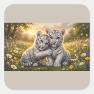 Süße weiße Tigerbabys – Freundschaftsgeschenk  Quadratischer Aufkleber