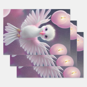 Süße weiße und rosa Baby-Vogel-Geburtstagsfeier Geschenkpapier Set