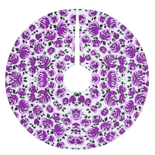 Süße weiße Veilchen-Rosen-Muster Polyester Weihnachtsbaumdecke (Vorderseite)