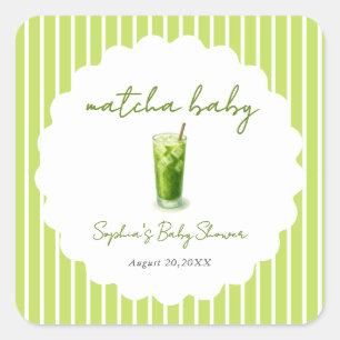 Süße wellige Matcha-Baby-Grün-Baby-Shower-Geschenk Quadratischer Aufkleber
