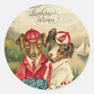 Süße Welpen-beste Geburtstags-Wünsche Runder Aufkleber