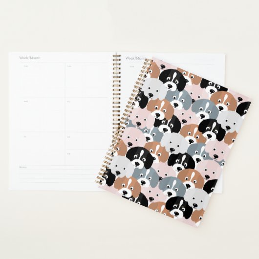 Süße Welpen-Hunde Rosa Schwarze Illustration Planer (Anzeige)