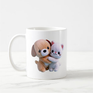 Süße Welpen-Kätzchen-Umarmen-Illustration Kaffeetasse