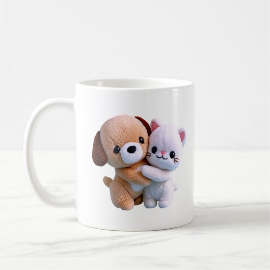 Süße Welpen-Kätzchen-Umarmung Kaffeetasse (Links)