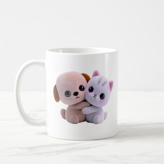 Süße Welpen-Kätzchen-Umarmung Kaffeetasse (Links)