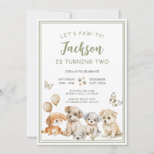 Süße Welpen-Party Hund Sagegrün Jungen-Geburtstags Einladung