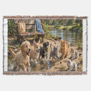 Süße Welpen und Kätzchen Riverside Wurfdecke  Decke