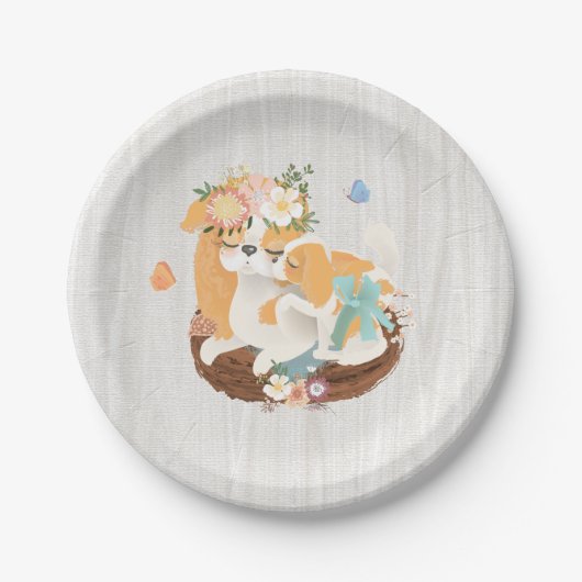 Süße Welpen- und mommababydusche tapezieren Teller (Vorderseite)