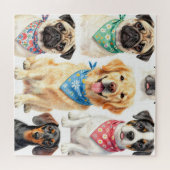 Süße Welpenporträts-Bandana-Collage Aquarell Puzzle (Horizontal)