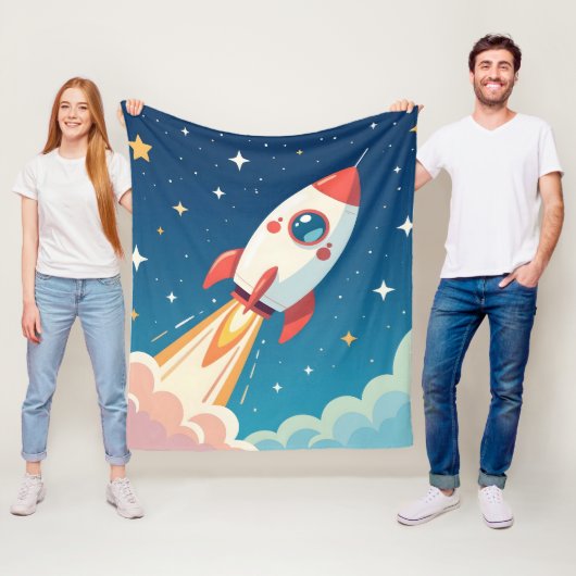 Süße Weltraumrakete beim Start Fleecedecke (Beispiel)