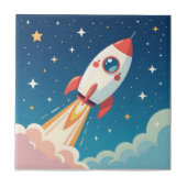 Süße Weltraumrakete beim Start Fliese (Vorderseite)