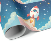 Süße Weltraumrakete beim Start Geschenkpapier (Rolleneckpunkt)