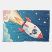 Süße Weltraumrakete beim Start Geschirrtuch (Horizontal)