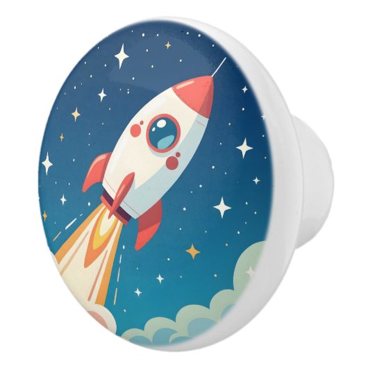 Süße Weltraumrakete beim Start Keramikknauf (Rechts)