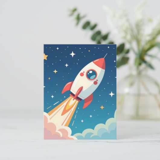 Süße Weltraumrakete beim Start Postkarte (Stehend Vorderseite)