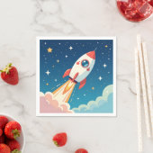 Süße Weltraumrakete beim Start Serviette (Beispiel)