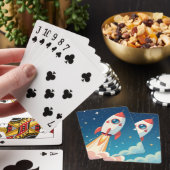Süße Weltraumrakete beim Start Spielkarten (In Situ)