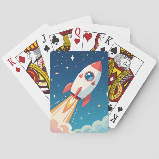 Süße Weltraumrakete beim Start Spielkarten (Rückseite)