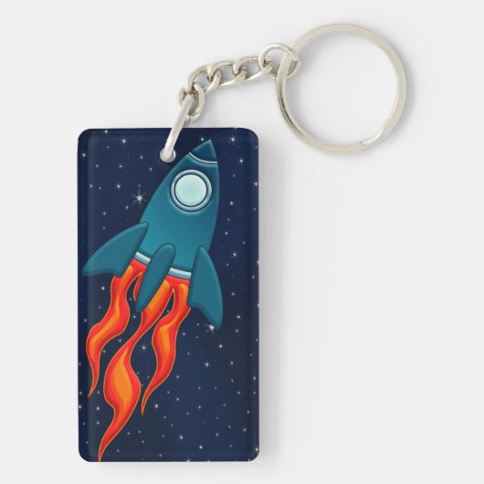 Süße Weltraumrakete und Weltraumdesign Schlüsselanhänger (Rückseite)