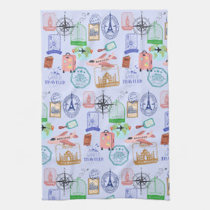 Süße Weltreisende Collage Geschirrtuch