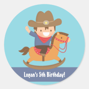 Süße Western-Cowboy-Kinder-Geburtstagsfeier Runder Aufkleber