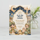 Süße Whimsical Eid Al Adha Chibi Mubarak Einladung (Stehend Vorderseite)