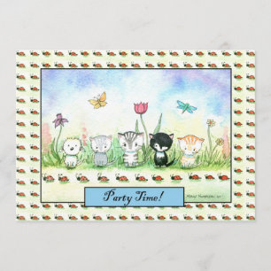 Süße whimsical Kitty Welpen Marienkäfer Einladung