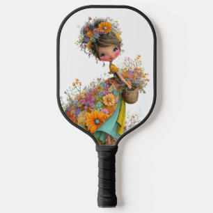 SÜSSE WHIMSICAL SOMMER THEMEN Mädchen MIT BLUMEN Pickleball Schläger