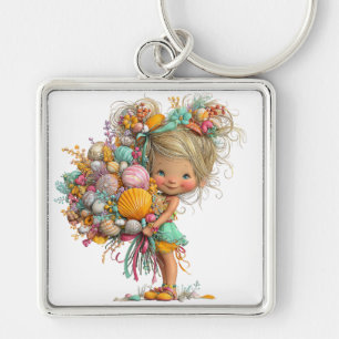 SÜSSE WHIMSICAL SOMMERLICHES MÄDCHEN MIT KLEINEN B SCHLÜSSELANHÄNGER
