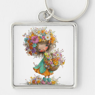 SÜSSE WHIMSICAL SOMMERLICHES MÄDCHEN MIT KLEINEN B SCHLÜSSELANHÄNGER