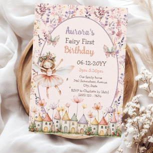 Süße Wildblumen Baby Mädchen Fee Erster Geburtstag Einladung
