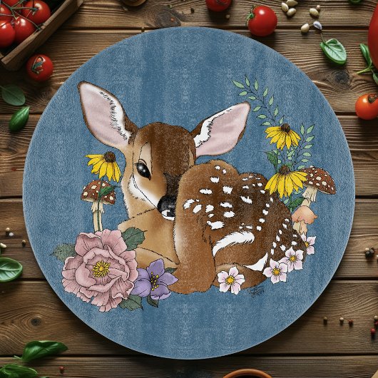 Süße Wildblumen Rehbaby Blaue Waldtiere Schneidebrett