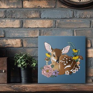 Süße Wildblumen Rehblau Baby Reh Waldland Fliese