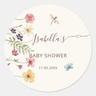 Süße Wildblumen-Schmetterling-Baby-Party-Aufkleber Runder Aufkleber