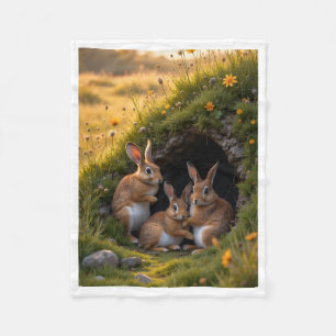 Süße wilde Kaninchen nahe Bau in Natur Fleece Bla
