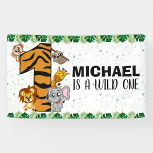 Süße wilde Safari-Dschungeltiere zum 1. Geburtstag Banner