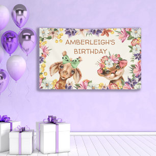 Süße wilde Tiere Giraffe Tiger Blumen Geburtstag Banner