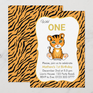 Süße wilde Tiger-Einladung zum 1. Geburtstag Einladung